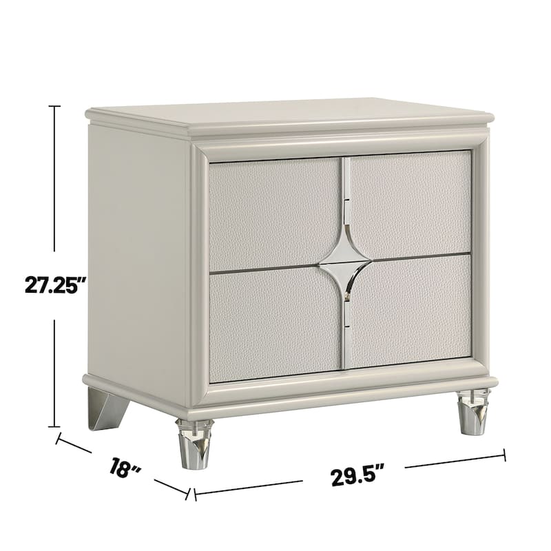 Upholstered Queen Bedroom Set with Acrylic Legs in Pearl White