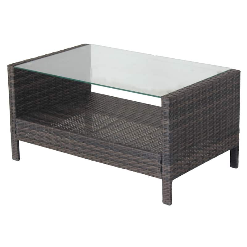 Outdoor patio Furniture Coffee Table with clear tempered glass - Brown