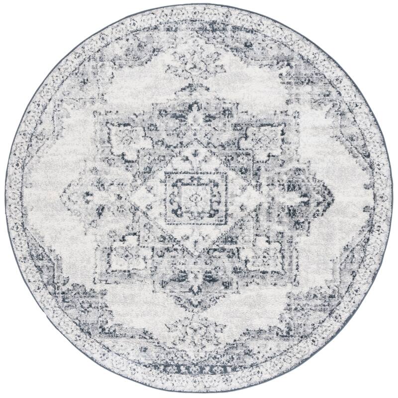 SAFAVIEH Layla Maryjo Shabby Chic Farmhouse Rug - 6'7" Round - Ivory Grey/Charcoal