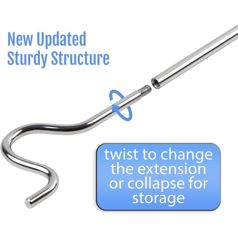 Hold N’ Storage Heavy Duty Closet Pole Reacher Hanger Extender with Hook - 2.75 to 5 ft