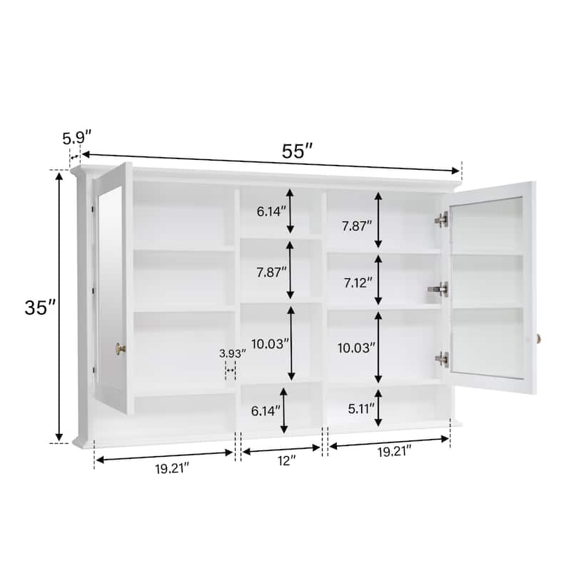 Modern Surface Mount Solid Wood Framed Medicine Cabinet With Mirror and Shelves