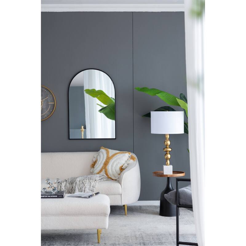 Black Arched Mirror with Metal Frame