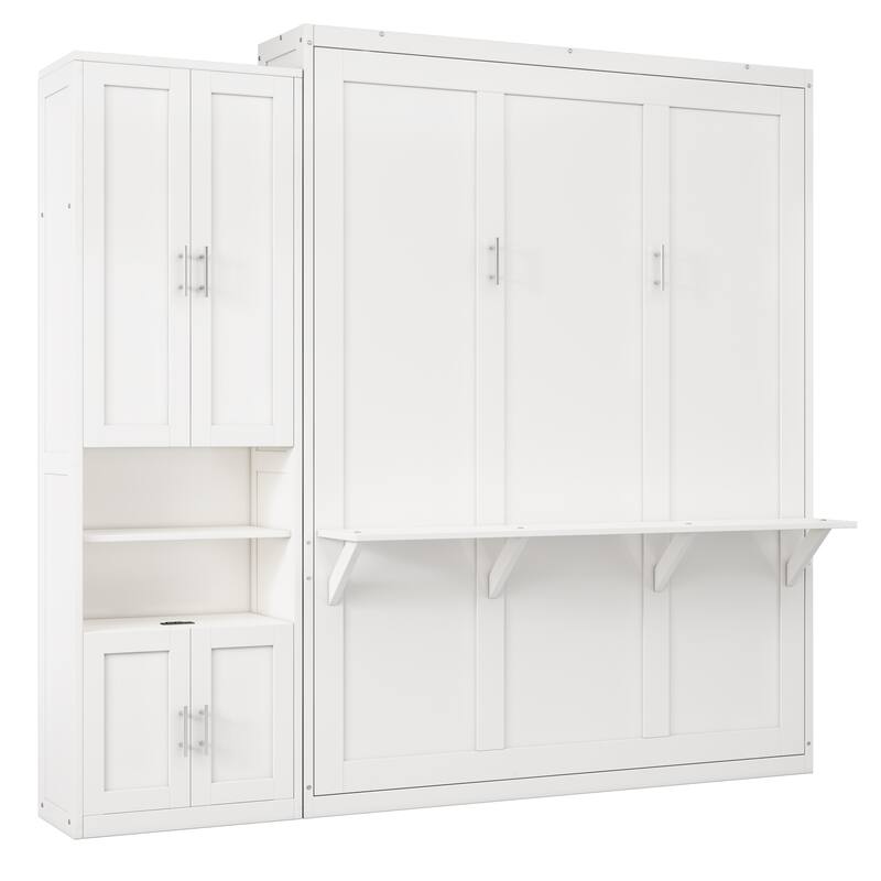 White Murphy Bed Desk Combo Chest Convertible Cabinet Bed Wall Bed Folding Space Saving Cube Bed Platform Low Profile Bed