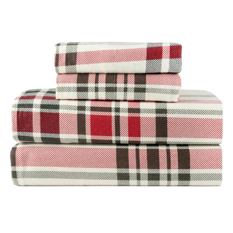 Pointehaven Printed Cotton 180 GSM Deep Pocket Oversized Brushed Flannel Sheet Set