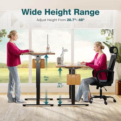 Electric Lift Office Desk Computer Desk with Height Adjustment & Three Memory Height Presets, Side Hooks for Easy Storage