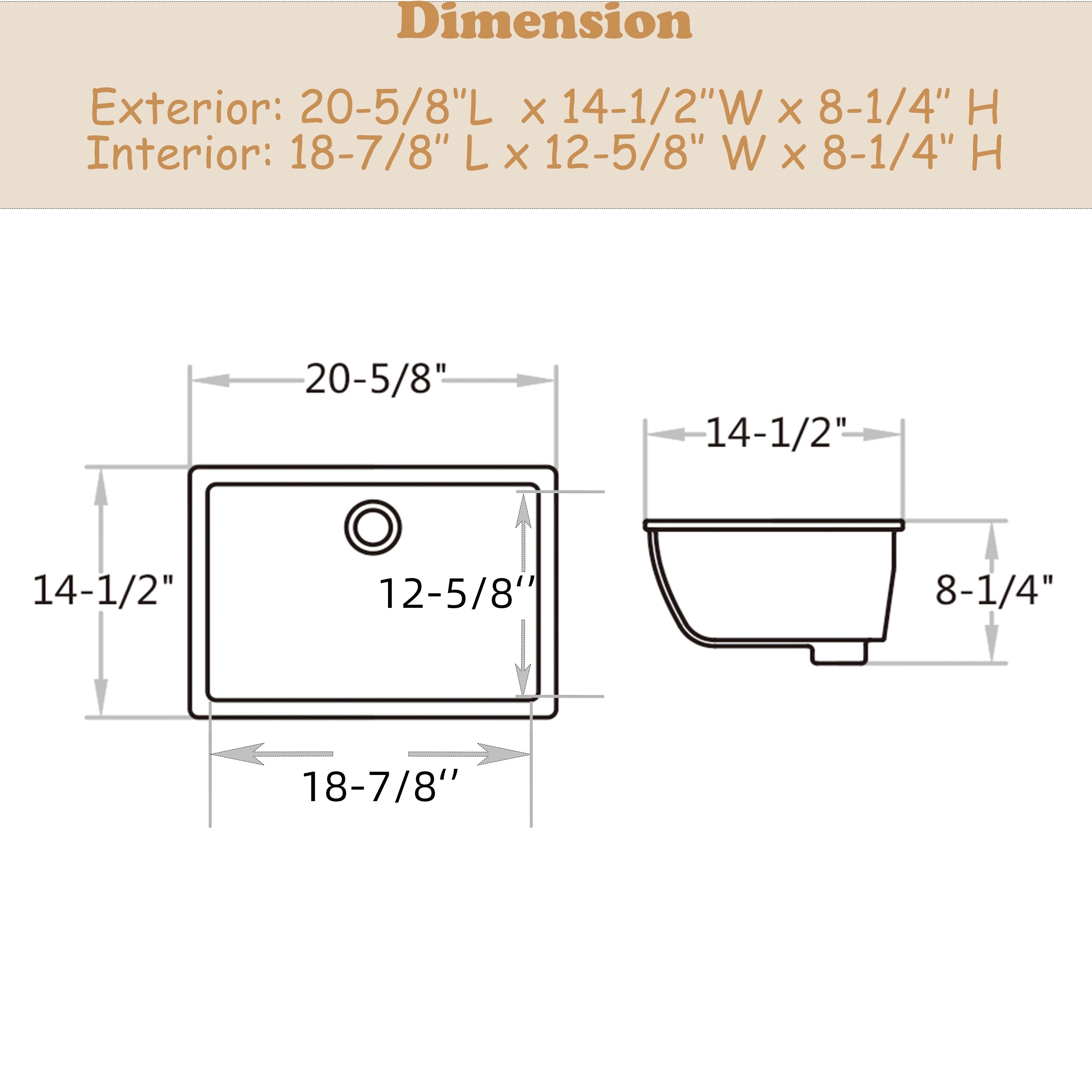 CB HOME 20'' x 14'' Undermount Bathroom Vanity Sink