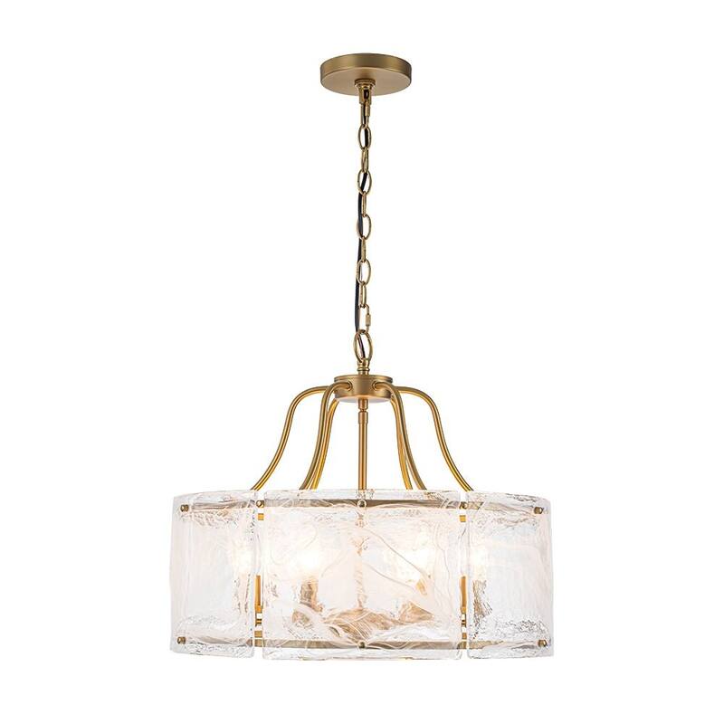 Modern 6-Light Clear Rippled Glass Lantern Pendant For Kitchen Island