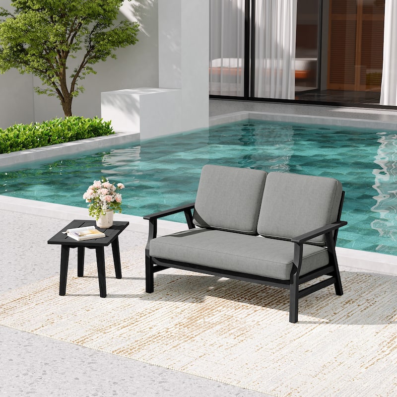 2-Piece Teak Outdoor Loveseat Set with Table.