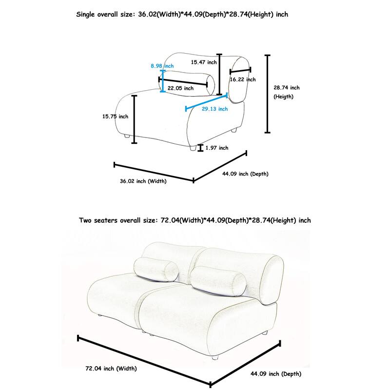 Chenille Modular 3-Seater Sectional Sofa Set with Cylindrical Pillows and Curved Design