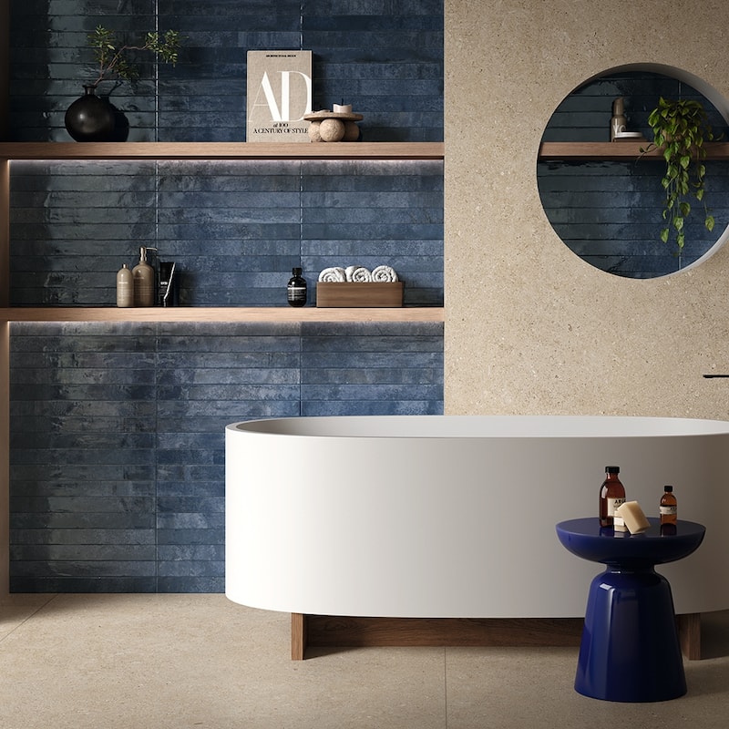 Aria 2x18 Glossy Porcelain Subway Tile - Floor, Wall, Backsplash - 2 x 18 Sample - Indigo Blue