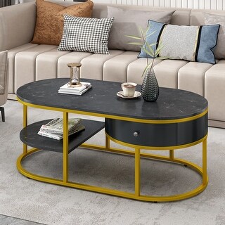 Modern Marble Golden Coffee Table with Storage - Bed Bath & Beyond ...
