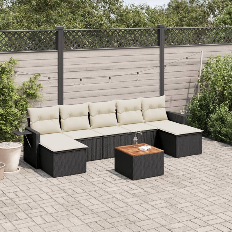 vidaXL Garden Sofa Set PE rattan Large UV-resistant materials - Black and Cream - 113.8 x 33.5 x 27.2 in (W x D x H)