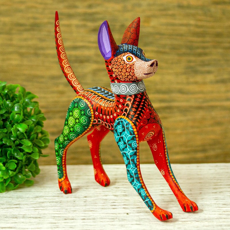 Novica Handmade Mexican Hairless Dog In Red Wood Alebrije Figurine