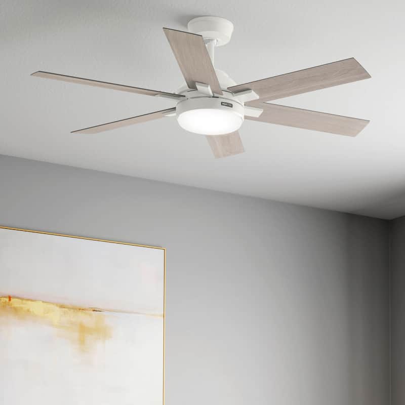 Hunter 52" Georgetown Windmill Ceiling Fan w/LED Light, Remote & Easy 1-2-3 Installation! - Fresh White