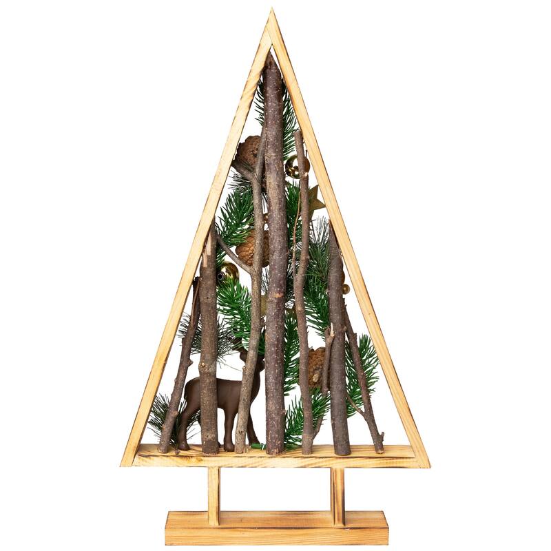 Reindeer and Pinecones Artificial Wooden Tree Christmas Decoration - 20.5"