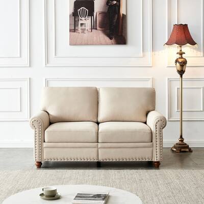 Living Room Loveseat Sofa with Nails and Solid Wood Leg