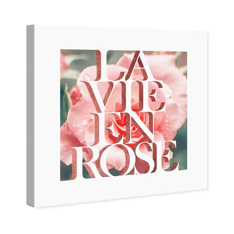 Wynwood Studio Prints Typography and Quotes La Vie En Rose Photo Pink and Pastel Pink Rustic Wall Art Canvas Print