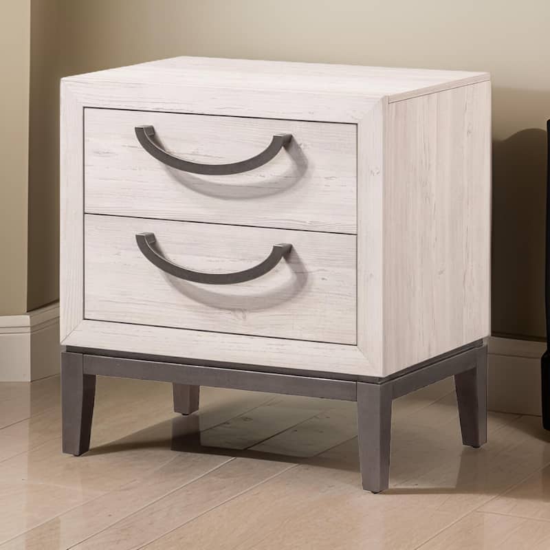 Vice 25 Inch Nightstand, Wood Frame, 2 Drawers, Metal Handles, Beige, Brown