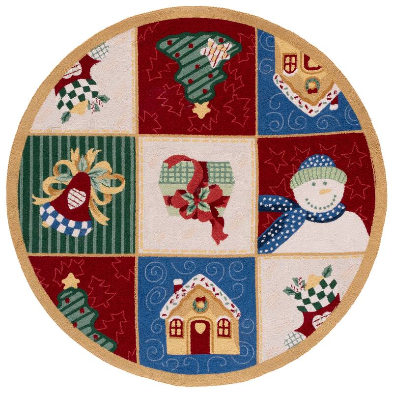 SAFAVIEH Handmade Chelsea Asha Novelty Christmas Wool Rug - White/Multi - 5'6" Round