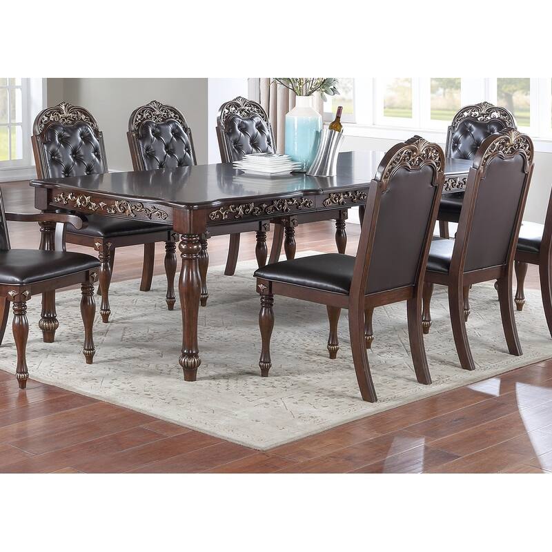 Formal 1pc Dining Table w 2x Leaves Only Brown Finish Antique Design Rubberwood Large Family Dining Room Furniture