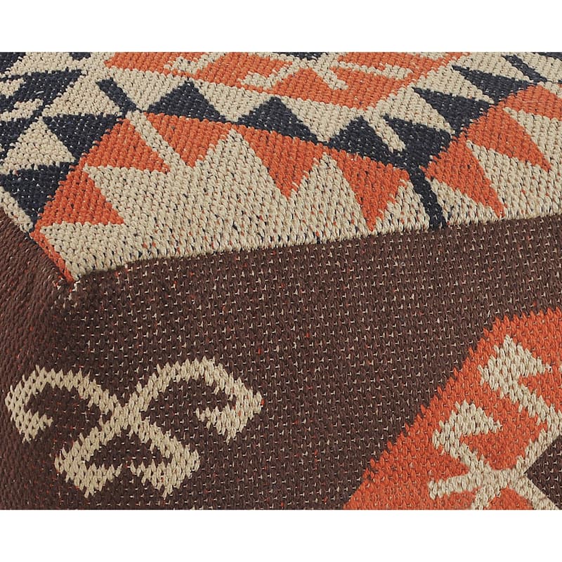 18" Brown and Orange Southwestern Square Pouf Ottoman