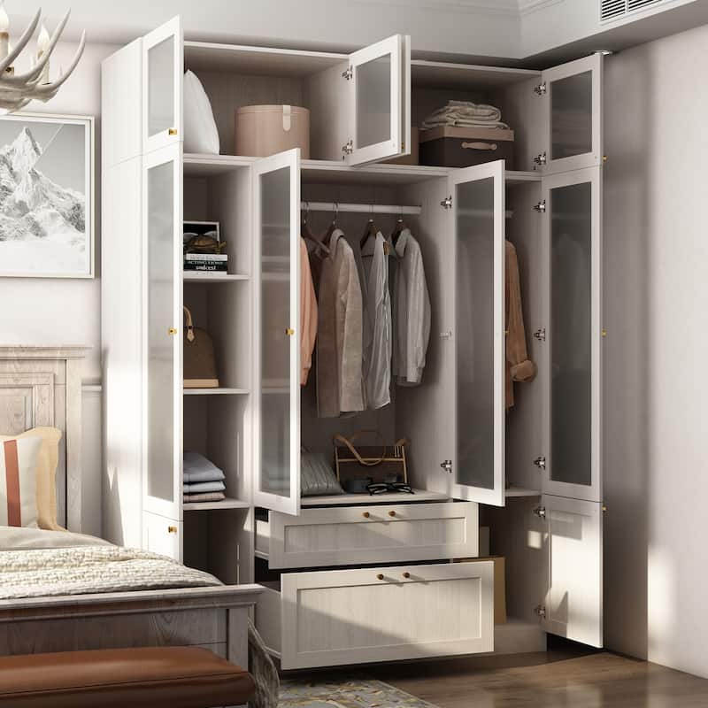 Modular Modern Glass Door Wardrobe:Storage Closet Solution Armoire