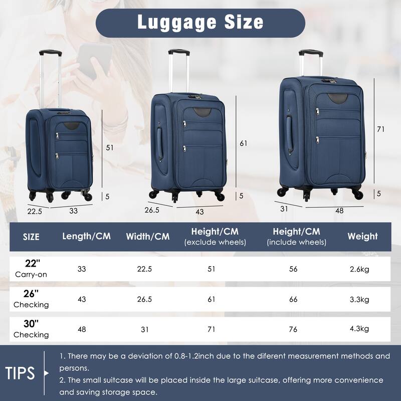 Softside Luggage Expandable 3 Piece Set Suitcase with Duffel Bag, Lightweight Luggage Travel Set-22IN 26IN 30 IN