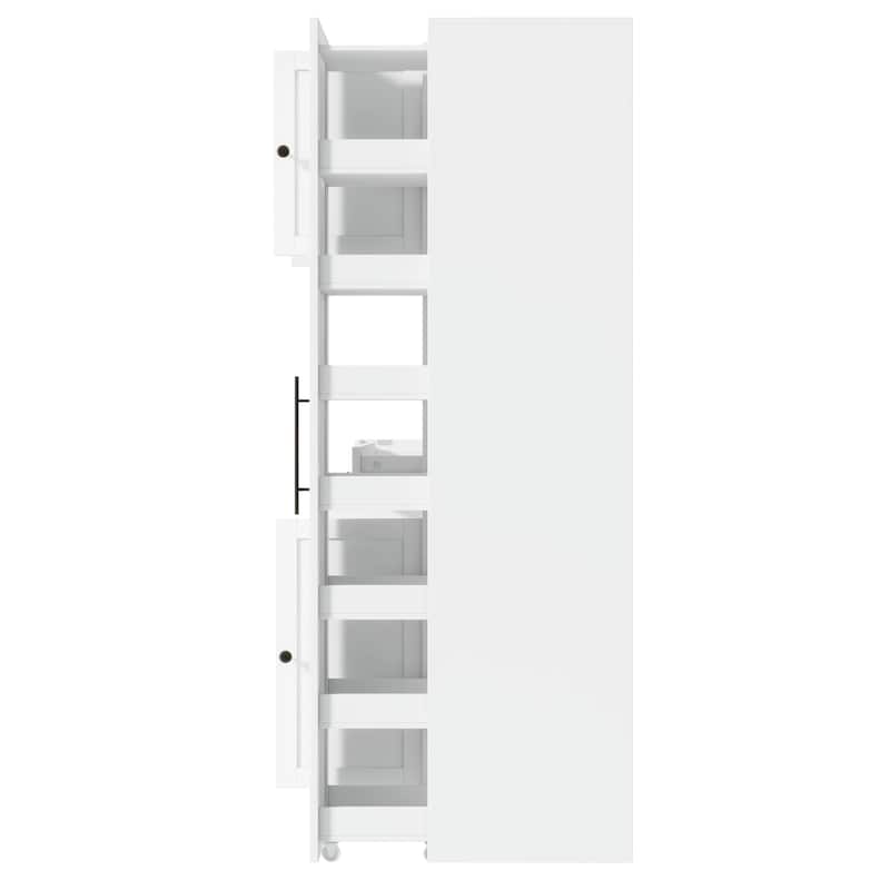 Roomfitters Traditional Buffet with Hutch, 52.8" Freestanding Kitchen Pantry Cabinet with Pull-Out Side Cabinet and Storage