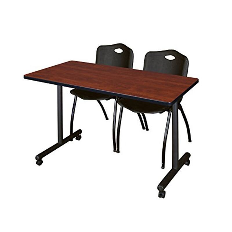 48" x 24" Mobile Training Table- Cherry & 2 'M' Stack Chairs- Black