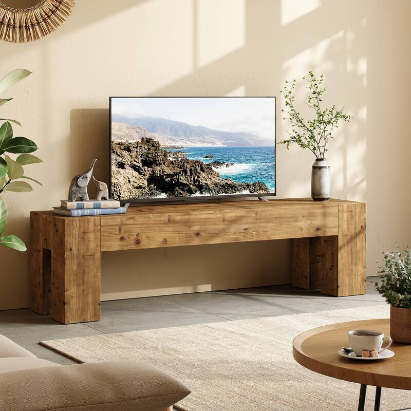 Solid Wood TV Stand, 63" Extra Long Media TV Consoles Table for Living Room Gaming Entertainment Center for TVs up to 75 Inches