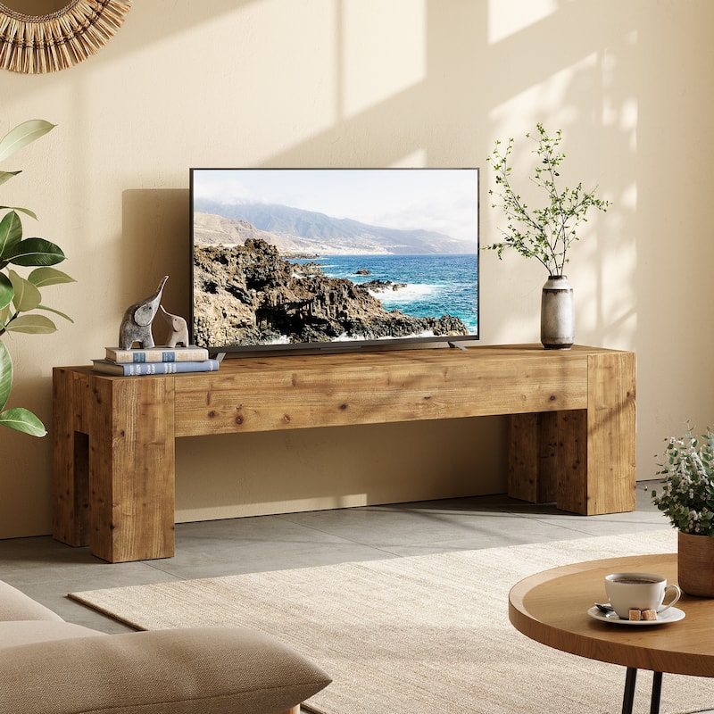 Solid Wood TV Stand, 63" Rustic Extra Long Media TV Consoles Table