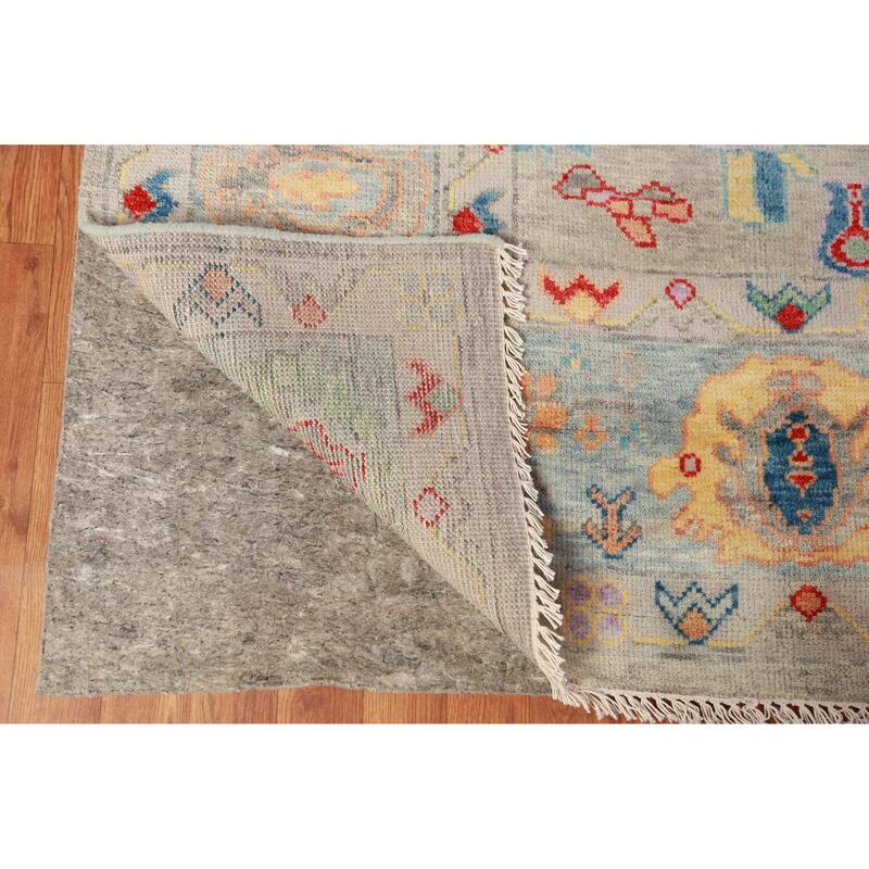 All-Over Gray Oushak Indian Large Rug Handmade Wool Carpet - 7'11" x 15'6"