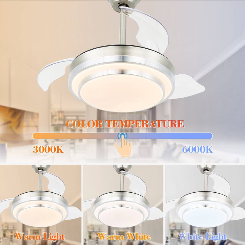 36" Dimmable Retractable Modern Ceiling Fan with Light, 6-Speed Reversible DC Motor Ceiling Fan with Remote - 36