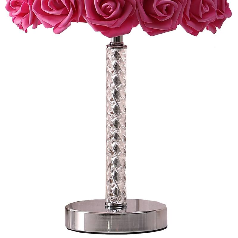 Bloom Roses Drum Shade Table Lamp with Twisted Acrylic Base, Red