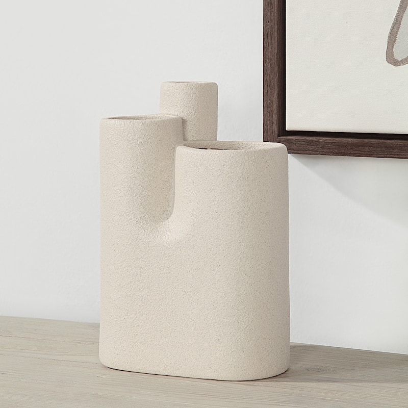 Renwil Fontaine Indoor Ceramic Vase, Textured Matte Ivory