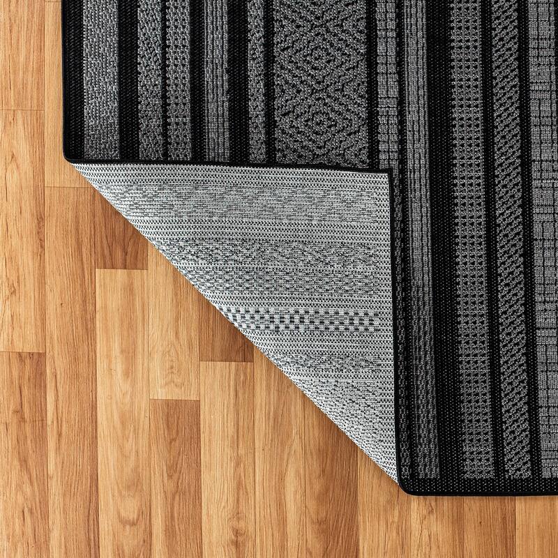 Contemporary Bohemain Stripes Indoor/Outdoor Flatweave Waterproof Backyard Patio Area Rug