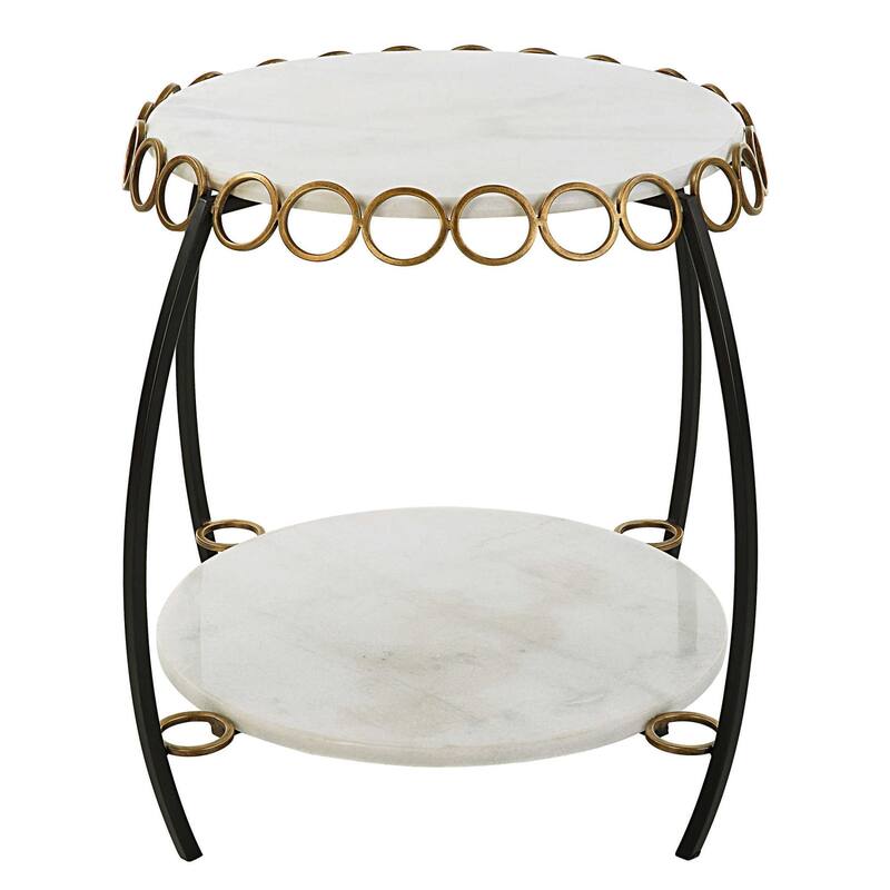 Chainlink Marble Side Table - 25.25" - White and Gold