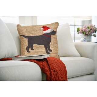 Holly and Berries Hand-Hooked Wool Throw Pillow on Red Background