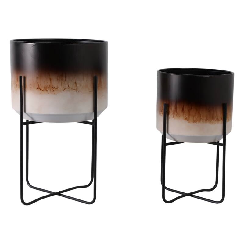 Metal Planters Sleek Modern Stands Decorative Accent Design (Set of 2)