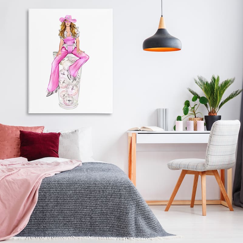 Stupell Pink Cowgirl & Disco Balls Canvas Wall Art Design By Ziwei Li