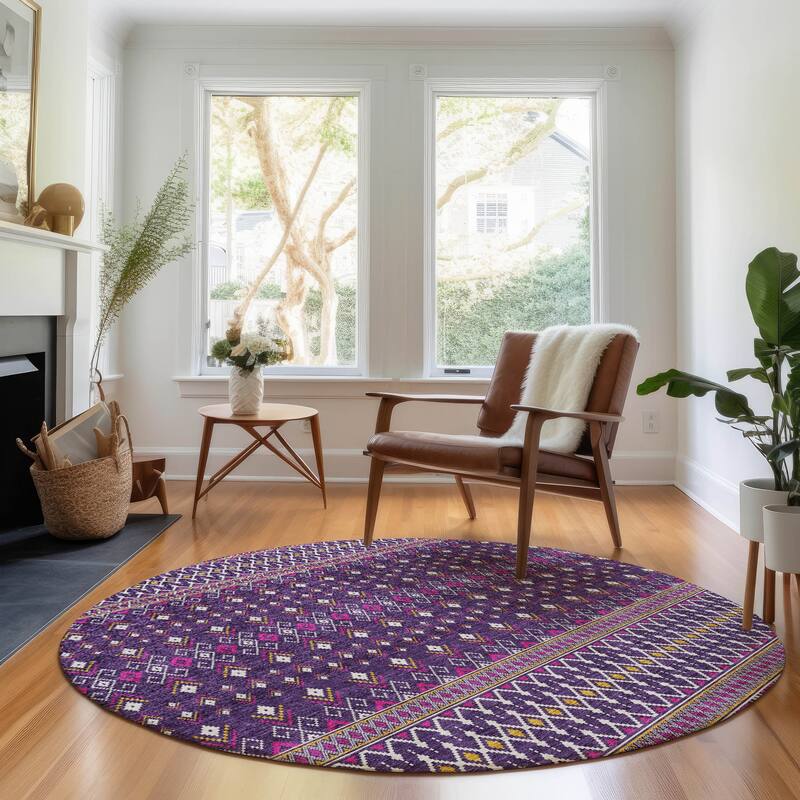 Premium Washable Super Soft Boho Moroccan Mayfield Rug - Purple - 8' x 8' - Round