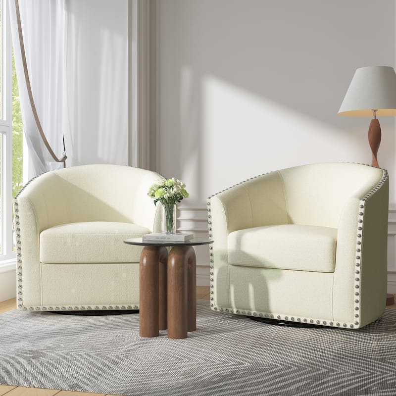 George 2 Set 30"W Upholstered Swivel Barrel Chair with Nailheads