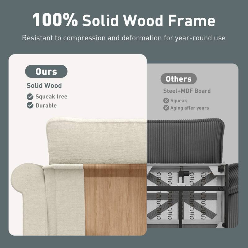 MAISON ARTS Mid-Century Modern Oversized L/U Shaped Cloud Couch with Ottoman, Deep Seat Sectional Sofa with Throw Pillows