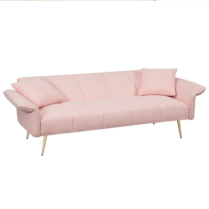 70.1" Teddy fleece Futon Couch Sofa Bed Folding Sleeper with Adjustable Armrests Backrest