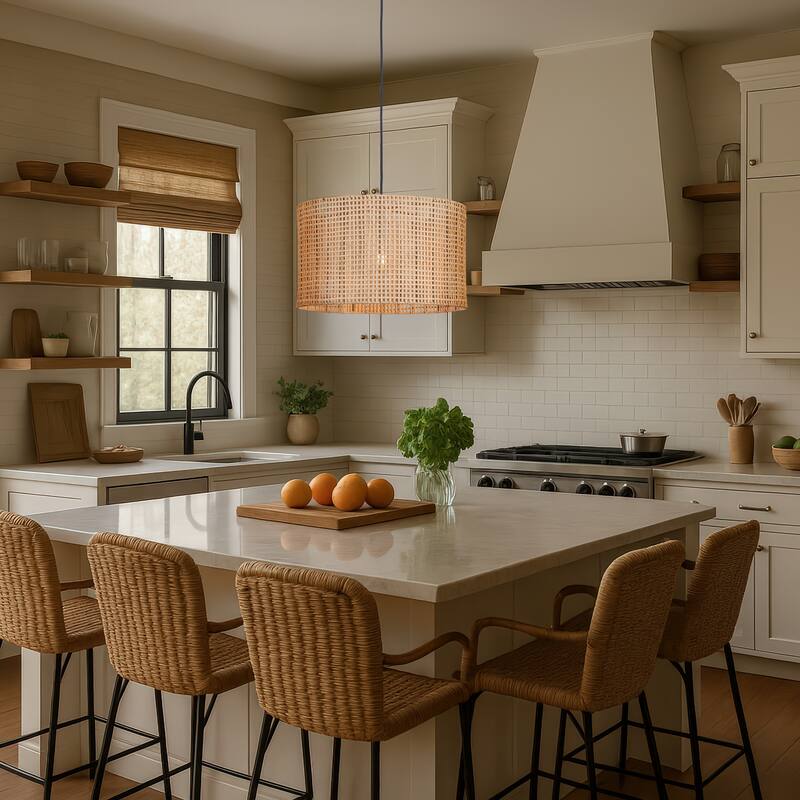 Innovations Lighting Weft - 1 Light 20" Cord Hung Pendant - Black Finish - Natural Shade