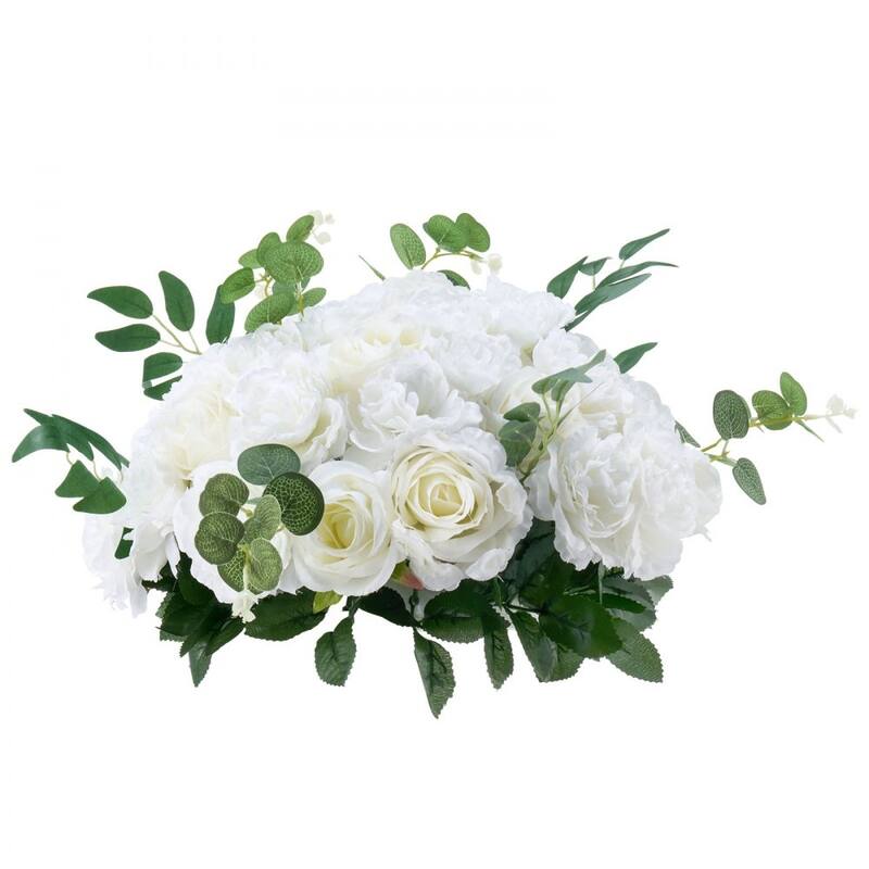 White Silk Rose Flower Balls Set of 10 with Base for Wedding Decor - 17.7 x 17.7 x 7.09 inch