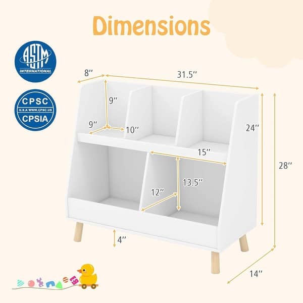 5-Cubby Toy Storage Organizer Children 2-Tier Open Book Display Organizer