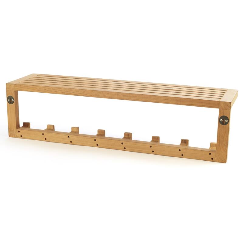 Teak Wall Shelf with 8 hooks