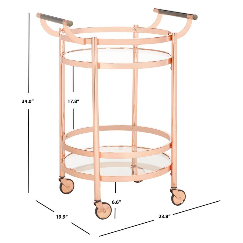 SAFAVIEH Sienna 2 Tier Round Bar Cart-Black Nickel / Glass. - 24" W x 20" D x 34" H