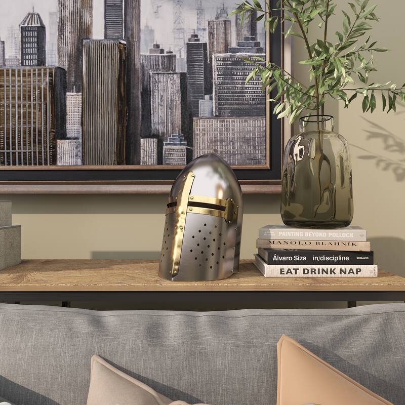 Silver Metal Replica Medieval Knight Crusader Helmet - 9 x 9 x 13